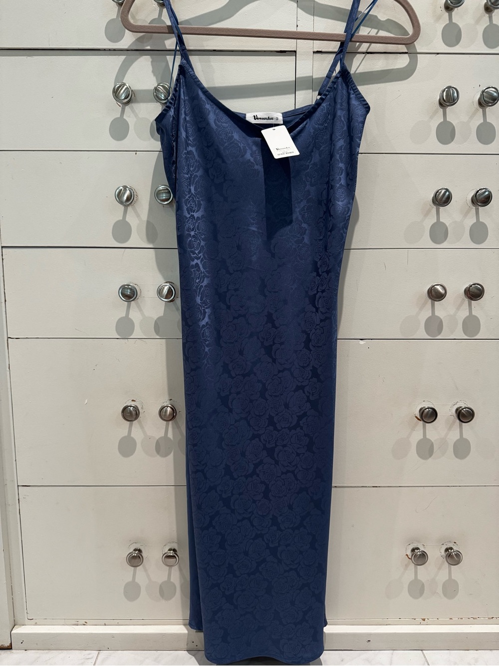 NWT Navy Floral Jacquard Slip Midi Dress